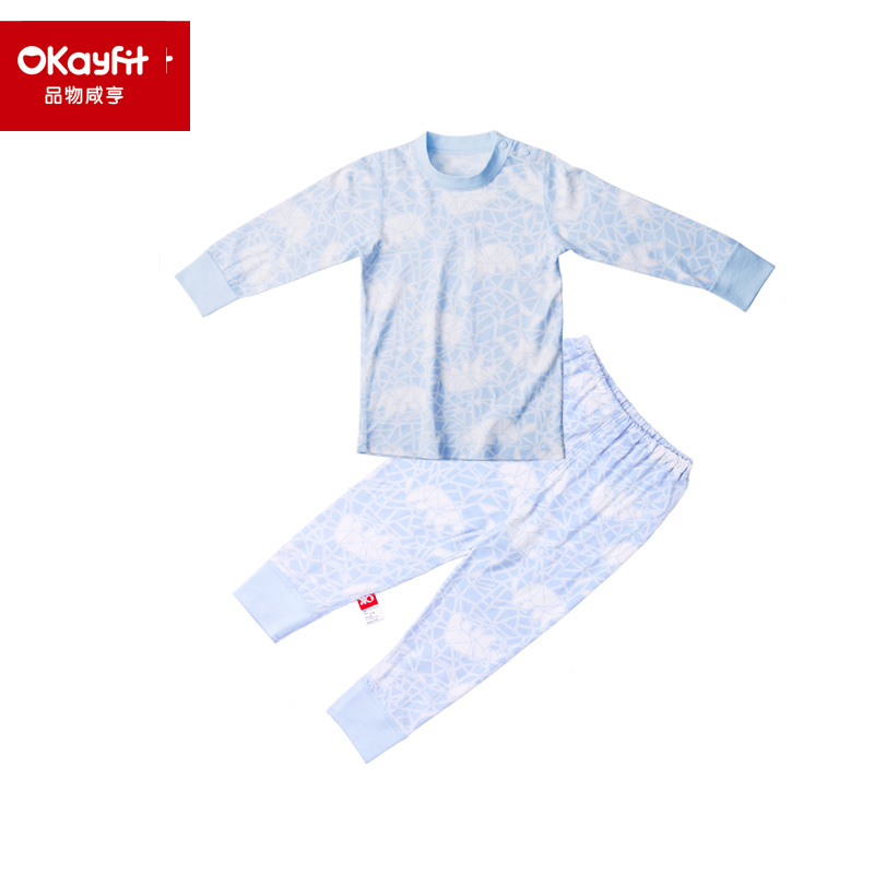 okayfit品物咸亨宝宝内衣套装春秋装儿童家居服北极熊系列肩开扣套头装2件套