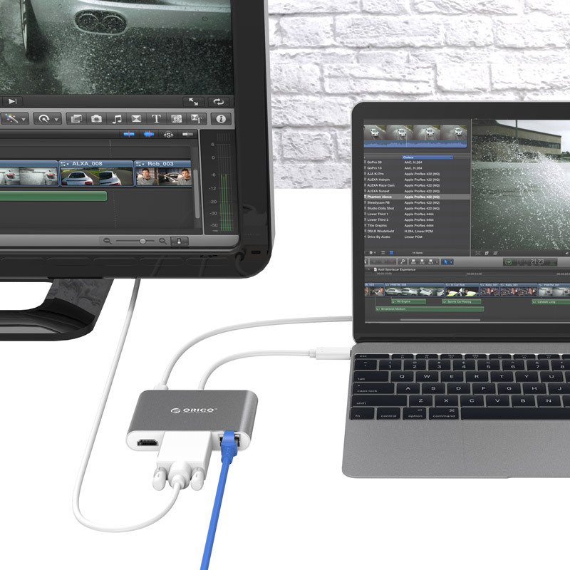 奥睿科（ORICO）RCNB Type-c笔记本扩展坞转USB3.0通用分线器 HDMI/VGA+网口PD双向供电 灰色