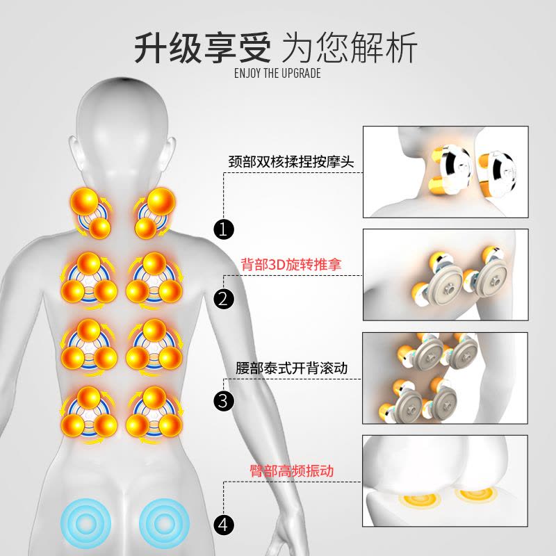 佳仁(JARE) 按摩椅 JR_999_1B 4D智能揉捏 一键启动 小巧轻便 机身180°折叠 按摩沙发图片