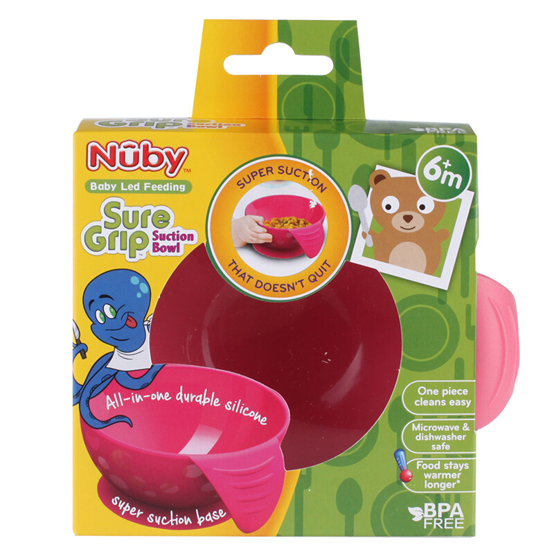 Nuby/努比儿童餐具全硅胶碗吸盘碗宝宝婴儿辅食喂食碗-红色