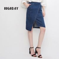 highday轩日中腰斜边牛仔短裙