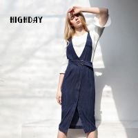 highday轩日开叉背带半身裙女中长款