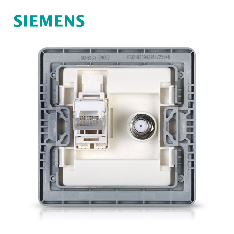 普通电视插座+超五类电脑插座（钛银 ）5UH81353NC02 睿致钛银高清大图