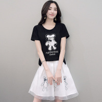 丝柏舍2018夏装新款女圆领短袖上衣搭短款半身裙两件套装S72R0626