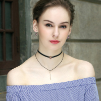 暖色采用施华洛世奇元素水晶吊坠 choker原宿项链女颈链双层套链