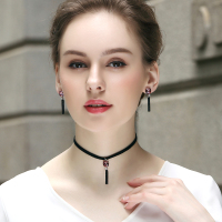 暖色原宿流苏choker丝绒项链 采用施华洛世奇元素水晶锁骨颈链女