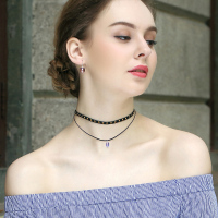 暖色采用施华洛世奇元素水晶项链 choker锁骨颈链吊坠双层女项圈