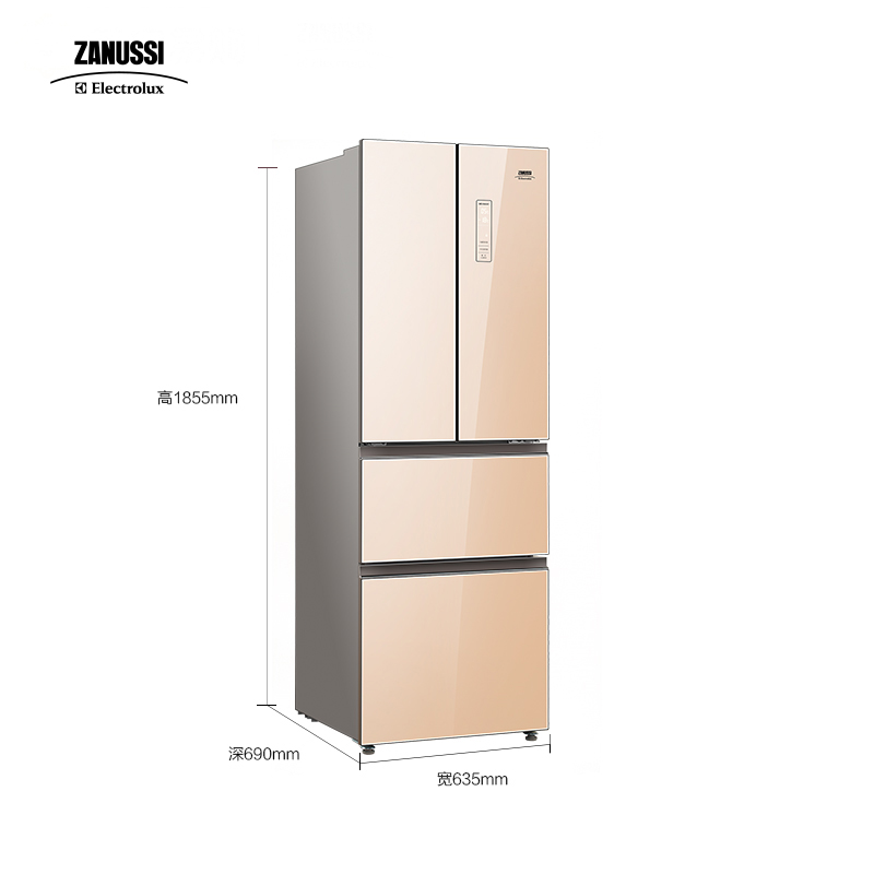 扎努西·伊莱克斯/ZANUSSI ZHE3201HGA 320升玫瑰金玻璃风冷变频法式多门家用节能冷藏冷冻冰箱高清大图