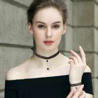 暖色choker颈链项圈 蕾丝脖子链奥地利水晶锁骨项链吊坠生日礼物