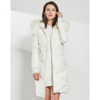 AIMISS/爱美斯2017女装新款时尚修身连帽毛领纯色中长款羽绒服女A168055