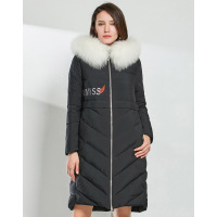 AIMISS/爱美斯2017新款时尚修身简约收腰羽绒服中长款印花外套女A168173