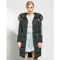 爱美斯2017冬装新款女修身显瘦简约中长款狐狸大毛领羽绒服女A168207