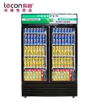 lecon/乐创洋博 展示柜冷藏冰柜 双门立式商用冰箱 啤酒饮料保鲜柜 陈列柜冷柜 冷藏柜 冰吧 绿黑色风冷
