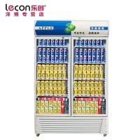 lecon/乐创洋博 展示柜冷藏冰柜 双门立式商用冰箱 啤酒饮料保鲜柜 陈列柜冷柜 冷藏柜 冰吧 蓝白色风冷