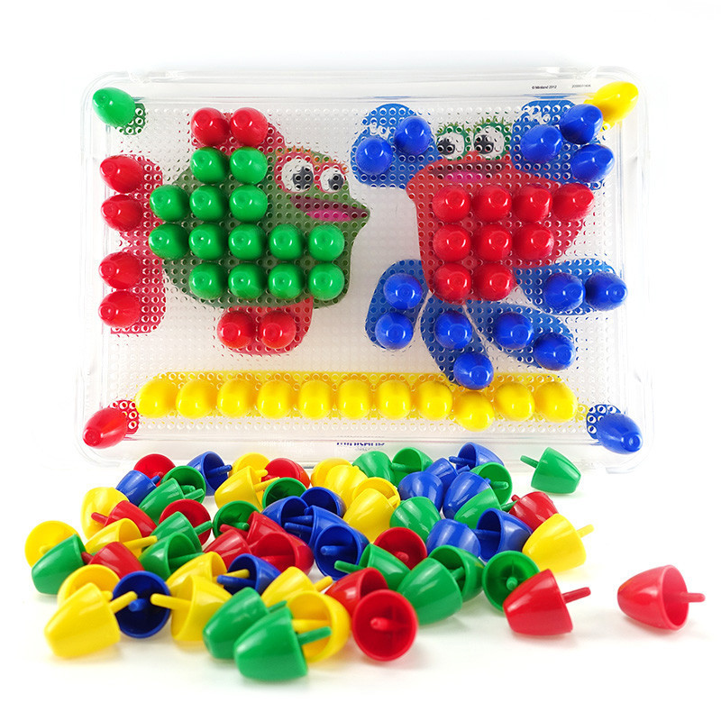 miniland 儿童益智玩具 创意拼插3D立体蘑菇钉拼图 31806圆钉拼图-盒装-100个高清大图