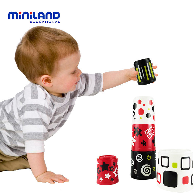 miniland 早教益智玩具 儿童益智软积木趣味叠叠乐 97311三色堆叠桶套装