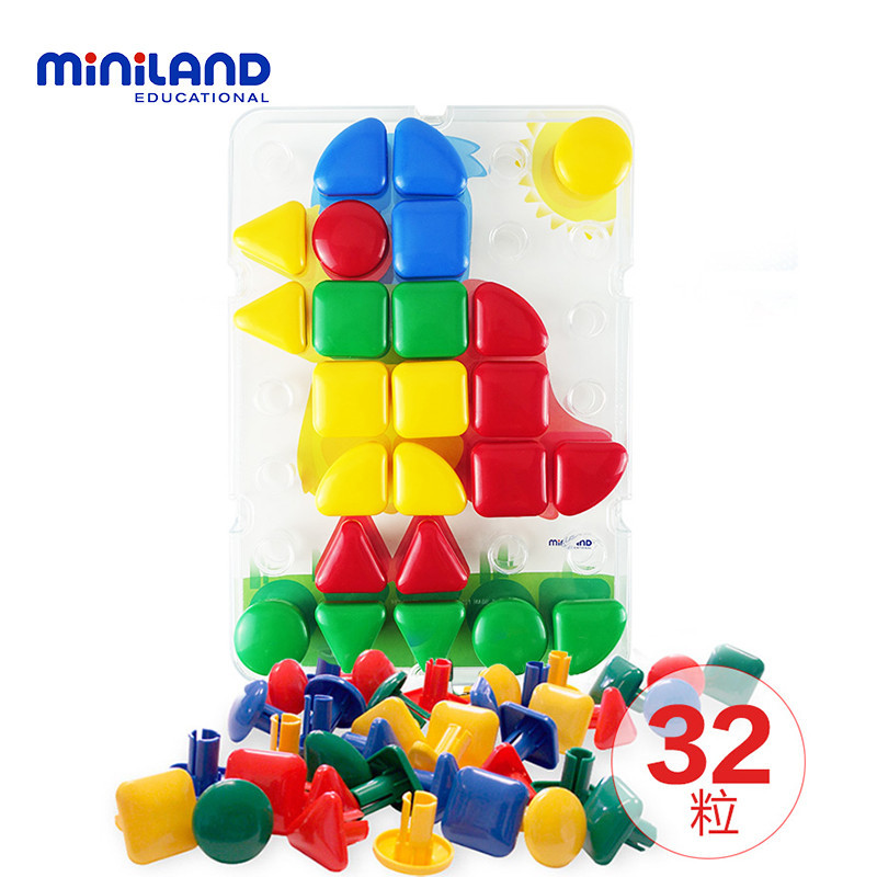 miniland 儿童益智玩具 创意拼插3D立体蘑菇钉拼图 95083大钉钉拼小图