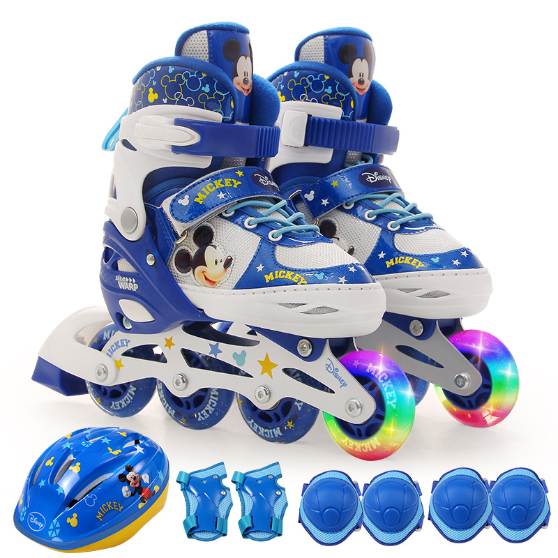 迪士尼(Disney)儿童轮滑鞋套装 可调节 闪光男女 透气 溜冰鞋