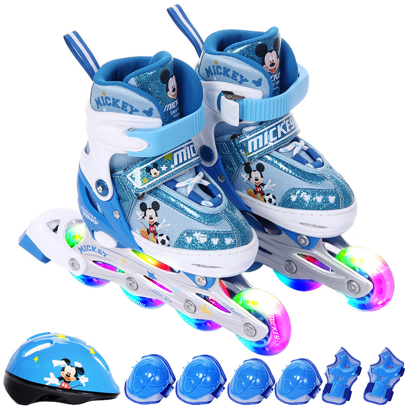 迪士尼Disney米奇可调伸缩直排闪光旱冰鞋轮滑鞋 儿童套装DCY31037高清大图