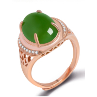 帛兰梓韵 天然玉石和田玉戒指女款925银镶嵌蛋面碧玉指环开口