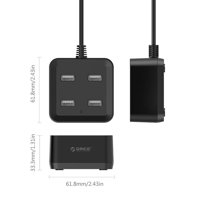 奥睿科(ORICO)DH4U 4口USB2.0分线器高速扩展集线器 笔记本电脑一拖四HUB USB3.0向下兼容 黑色图片