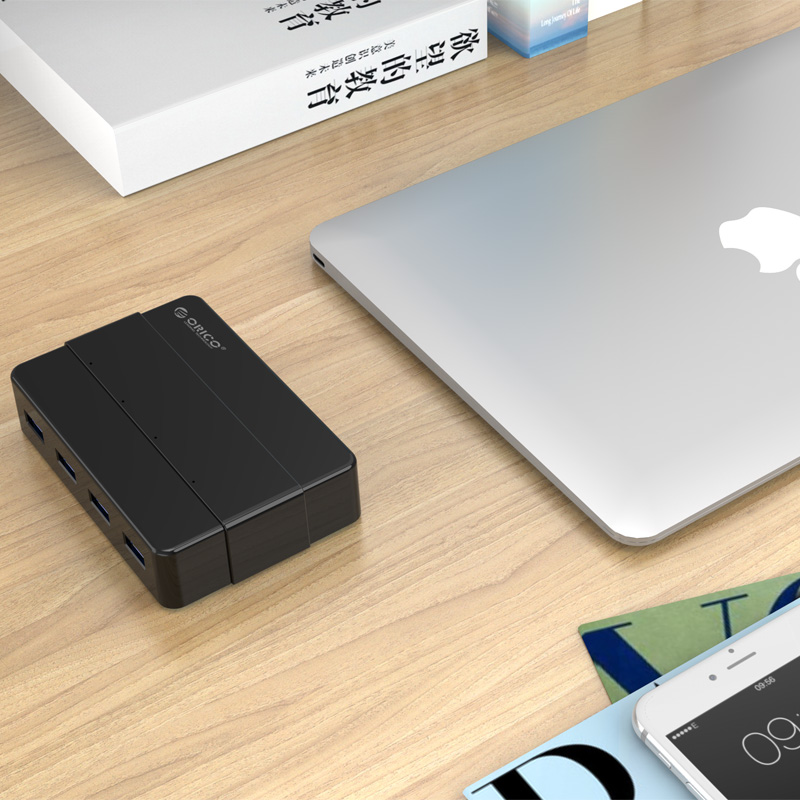 奥睿科(ORICO)四口USB分线器3.0高速扩展HUB集线器带电源USB3.0向下兼容 黑 H4928-U3高清大图