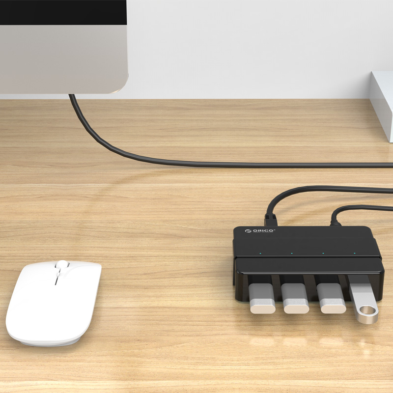 奥睿科(ORICO)四口USB分线器3.0高速扩展HUB集线器带电源USB3.0向下兼容 黑 H4928-U3高清大图