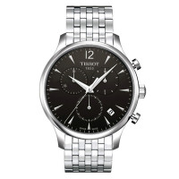 天梭(TISSOT)男表 俊雅系列瑞士石英男士手表 黑盘钢带