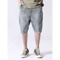 吉服社日系复古水洗做旧牛仔短裤潮男夏装五分裤沙滩裤休闲中裤