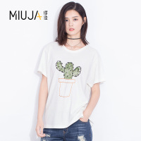 女款圆领仙人掌图案宽松短袖T恤