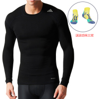 Adidas阿迪达斯紧身衣男健身训练跑上衣长袖A16 送运动袜子
