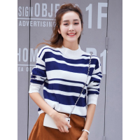 条纹圆领针织衫