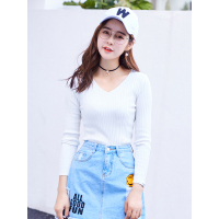 V领显瘦纯色针织衫