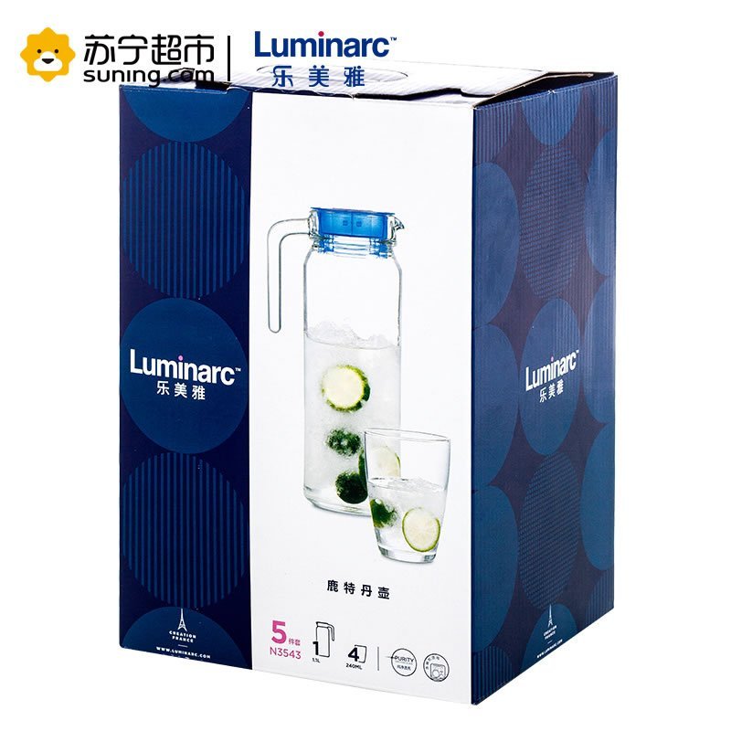 Luminarc乐美雅玻璃壶(1.1L)玻璃杯(240ml)水壶茶壶水杯茶杯水具套装(一壶四杯)N3543不保温易洗
