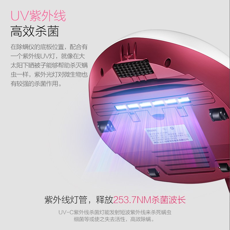 海尔(Haier)ZC402R 家用小型 床铺手持除螨机 紫外线除螨仪400W尘盒/尘桶