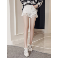 天淳尔女装不规则裤脚随行性破洞网格短裤2017ME-918