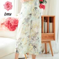 emu/依妙红玫瑰新款夏季新品时尚女装休闲印花阔腿裤梭织七分裤子