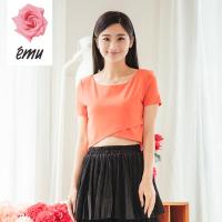 EMU/依妙红玫瑰新款夏季新品圆领短装小上衣橙色短袖雪纺衫性感女