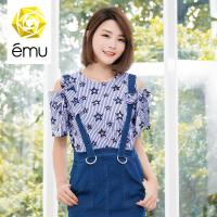 emu/依妙夏季新款时尚潮流镂空女装韩版短款修身T恤