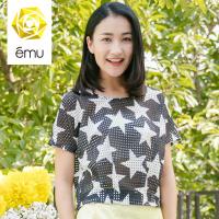 emu/依妙印花五角星镂空宽松蝙蝠袖T恤