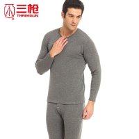 三枪THREEGUN 秋冬新品 竹炭桑狐立绒圆领加绒加厚男保暖内衣套装22427D0