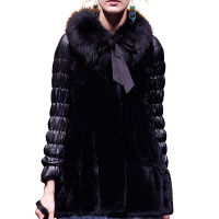 大方狐狸毛领绵羊皮袖中长款獭兔毛外套