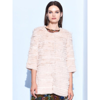 时尚经典拼接长款兔毛羊毛皮草外套