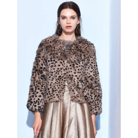 潮流花豹纹短款兔毛皮草外套