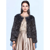 花豹纹短款兔毛皮草外套