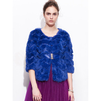 兔毛七分袖圆领收腰型皮草外套  .