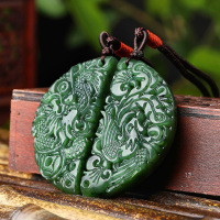 天然和田碧玉圆牌龙凤对牌挂件