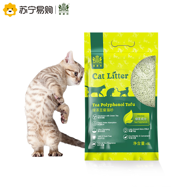 [苏宁超市]耐威克 绿茶豆腐猫砂6L 除臭易结团快速吸水