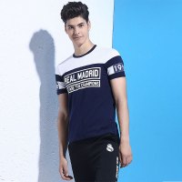 皇家马德里(Realmadrid) 潮流撞色印花款 男款运动短袖T恤 时尚 RM-SMY-260深蓝