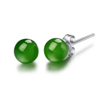 经典时尚S925银镶天然和田碧玉耳钉